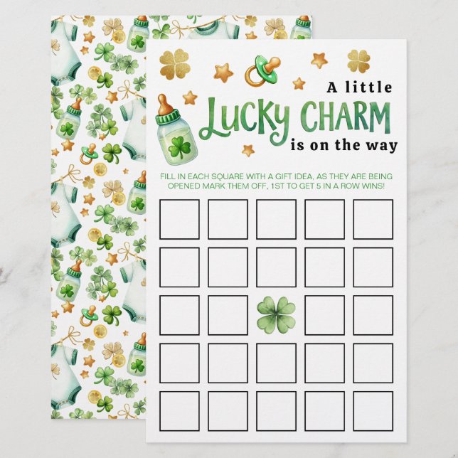 Lucky Charm Baby shower irlandais jeu de bingo (Devant / Derrière)