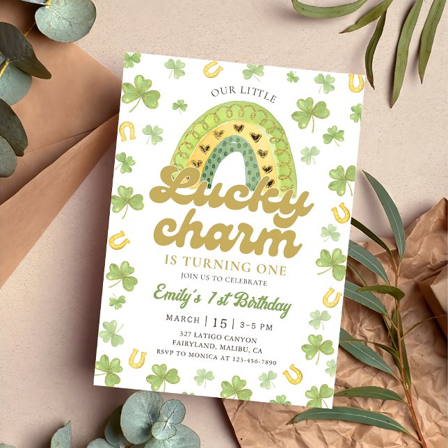 Lucky Charm Rainbow Shamrock Birthday  Invitation (Créateur téléchargé)