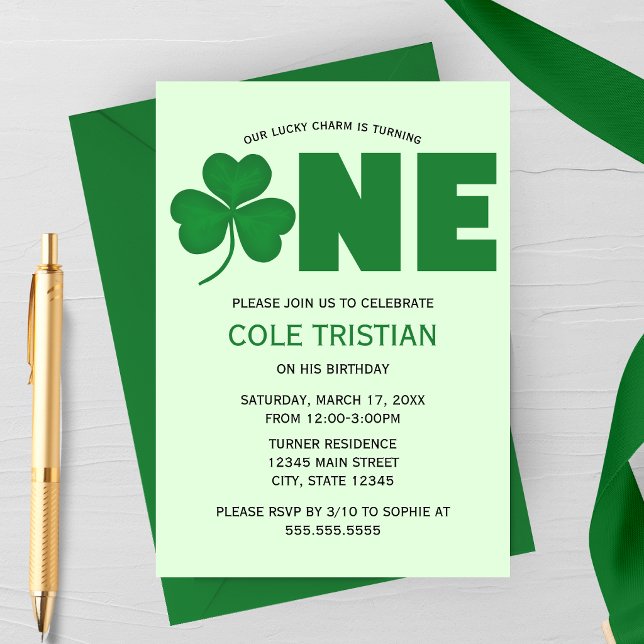 Lucky Charm Shamrock First Birthday Invitation (Lucky Charm Shamrock | St. Patrick's Day First Birthday Party Invitation)