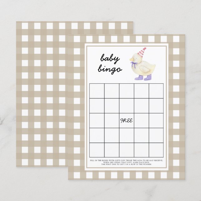 Lucky Duck Baby shower jeu de bingo (Devant / Derrière)