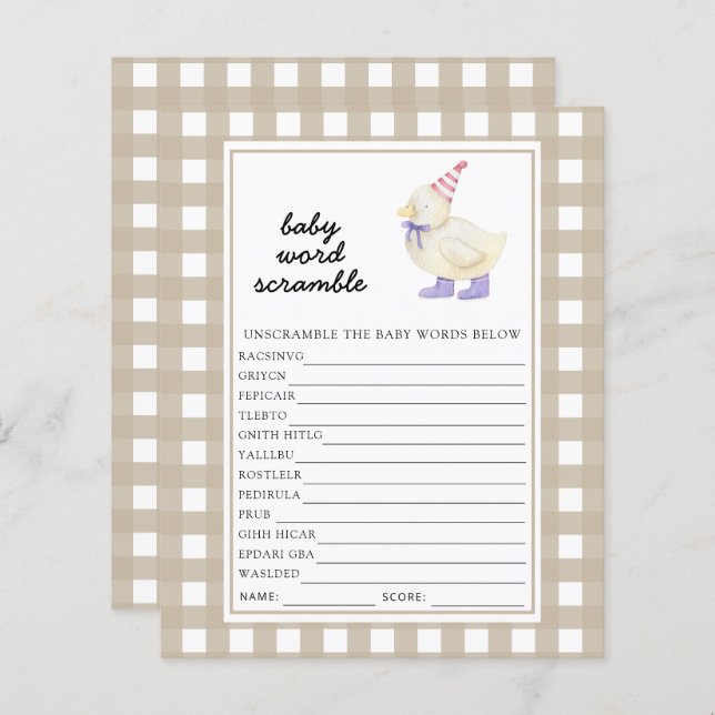 Lucky Duck Baby Word Scramble Jeu (Devant / Derrière)