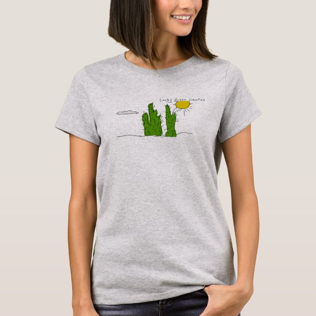 Lucky Green Cactus Doodle Funky T-Shirt Top (Devant)