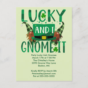 Lucky I Gnome It St patrick Party Invitation Carte