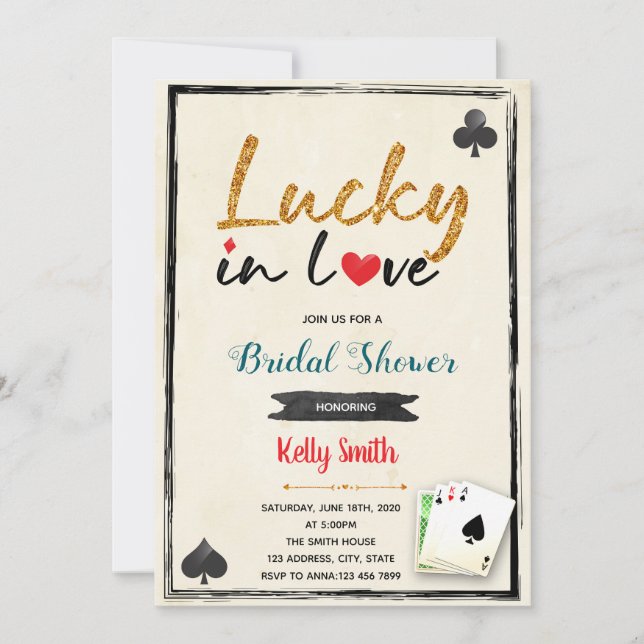 Lucky in love casino nuptiale invitation douche (Devant)