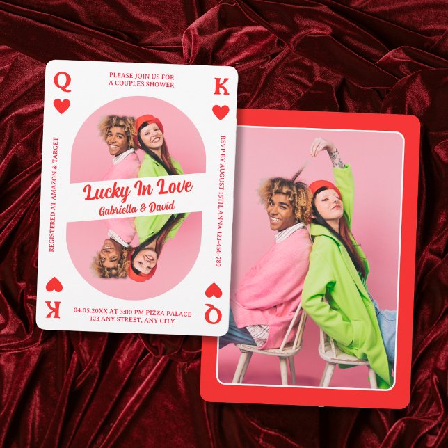 Lucky In Love Jouer Carte Photo Couples Douche (Lucky In Love Playing Card Photo Couples Shower)