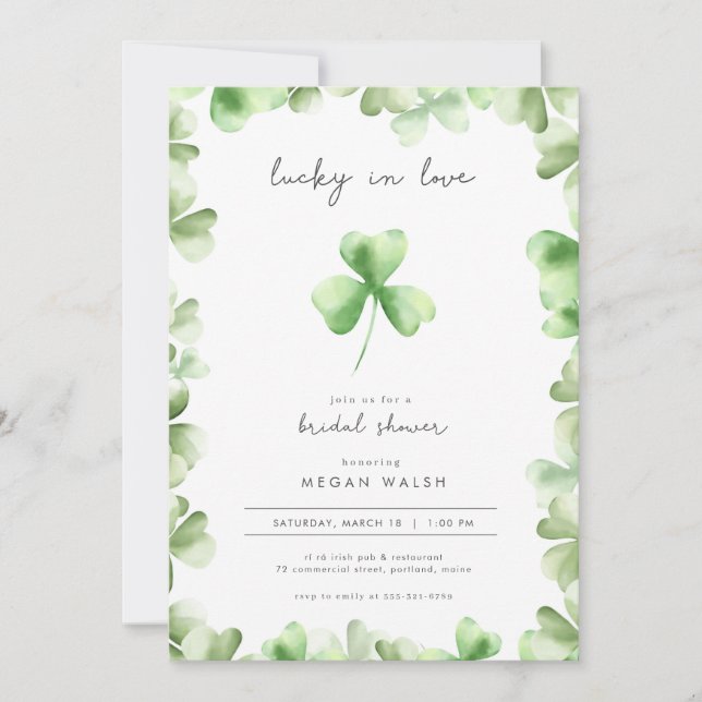 Lucky in Love Shamrock nuptiale invitation (Devant)