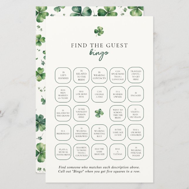 Lucky in Love Trouver L'Invité Jeu De Bingo (Devant / Derrière)