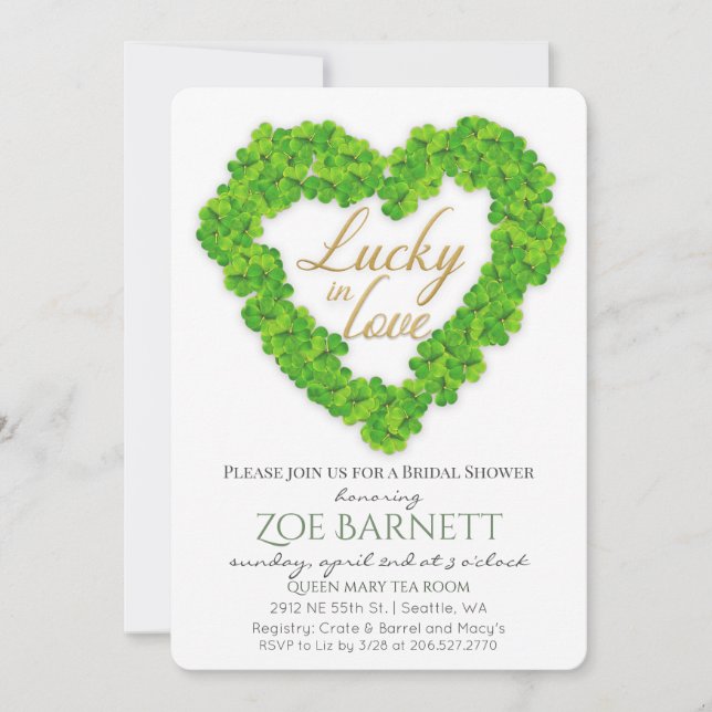 Lucky In Lover Clover Bridal Shower Invitation (Devant)