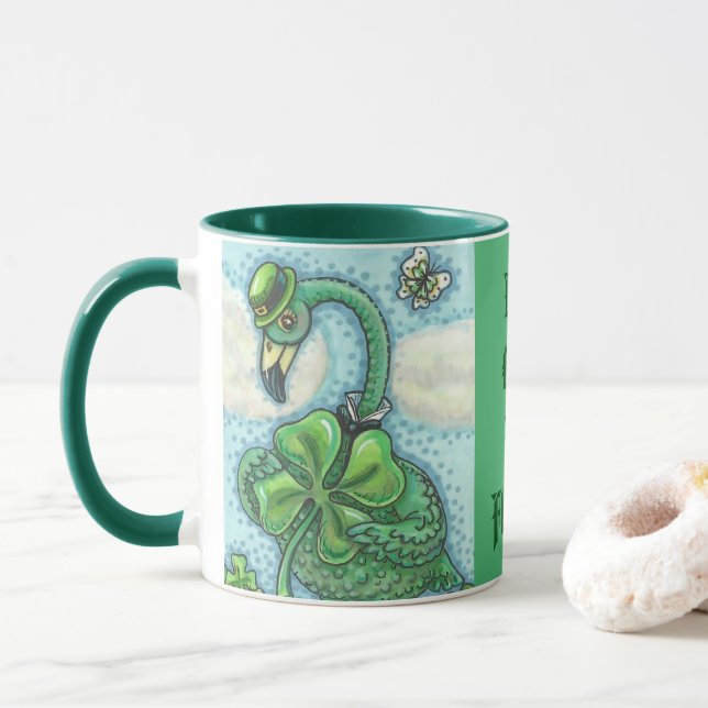 Lucky Irish Flamant rose ST. PATRICK'S DAY MUG gre (Avec donut)