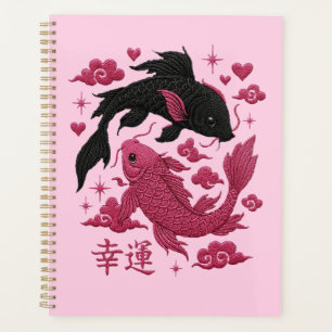 Lucky Koi Yin-Yang Broderie   Esthétique Noir & Ro