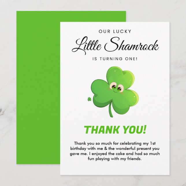 Lucky Little Shamrock 1er anniversaire Carte de re (Devant / Derrière)