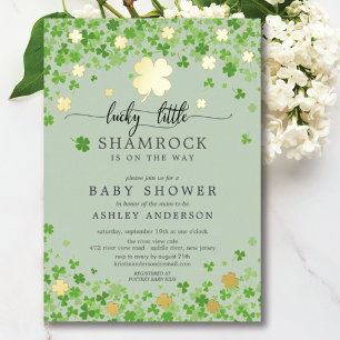 Lucky Little Shamrock Baby shower Foil Invitation
