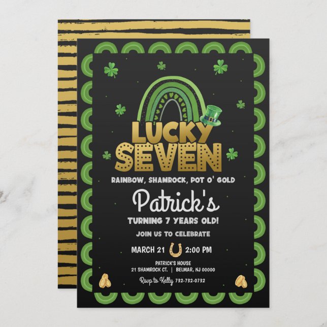 Lucky Seven Birthday Invitation Jour de la St Patr (Devant / Derrière)