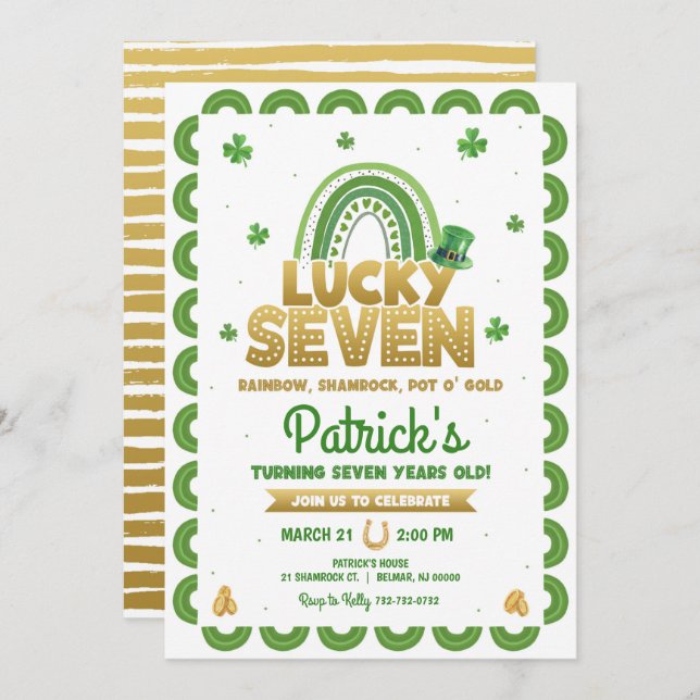 Lucky Seven Birthday Invitation Jour de la St Patr (Devant / Derrière)