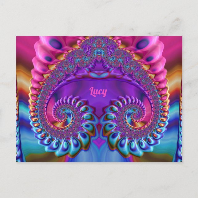 LUCY ~ Carte postale brillante 3D rose bleu violet (Devant)