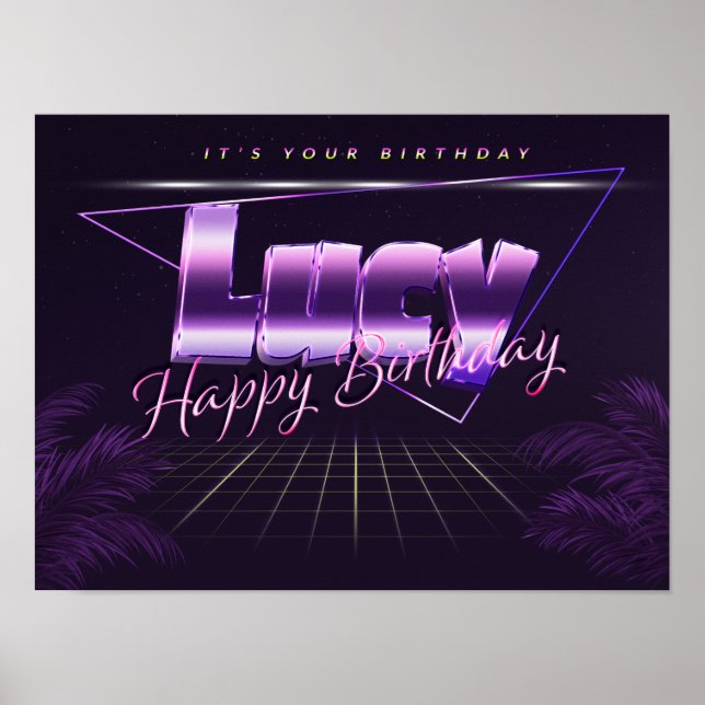 Lucy Nom Prénom affiche rétro lila Anniversaire (Devant)
