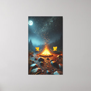 Lueur de feu de camp au clair de lune sur toile