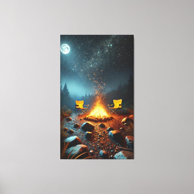 Lueur de feu de camp au clair de lune sur toile (Recto)