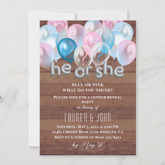 Lui ou elle Balloon Genre Reveillez Invitation