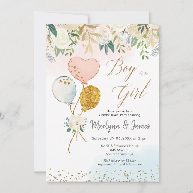 Lui ou elle Balloon Genre Reveillez Invitation (Devant)