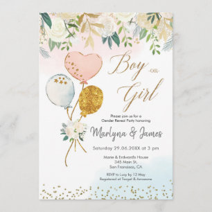 Lui ou elle Balloon Genre Reveillez Invitation