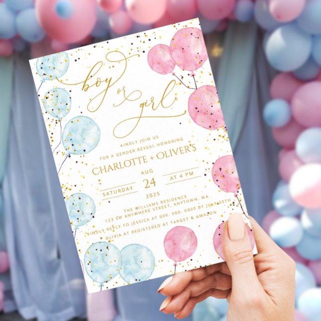 Lui ou Elle Balloons Genre Reveillez Invitation (Créateur téléchargé)