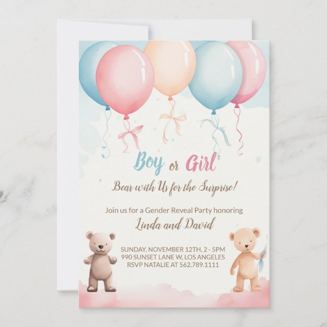 Lui ou Elle : Invitation de Teddy's Gender Reveal  (Devant)