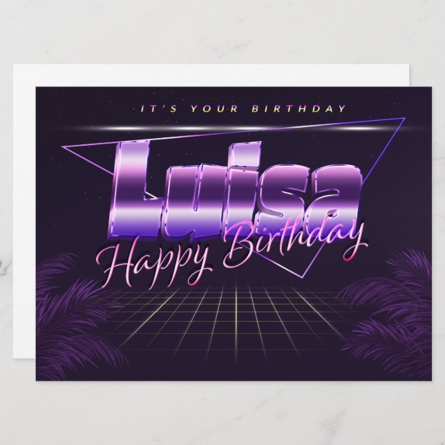 Luisa Nom carte rétro lilas pour l'anniversaire (Devant / Derrière)