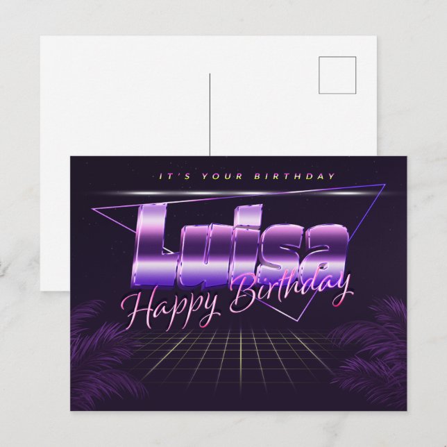 Luisa Nom prénom carte postale violette anniversai (Devant / Derrière)