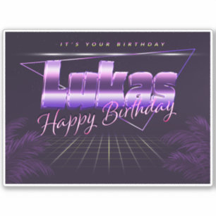 Lukas prénom sticker rétro lilas anniversaire