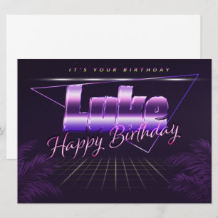 Luke Nom Prénom carte rétro lilas Anniversaire