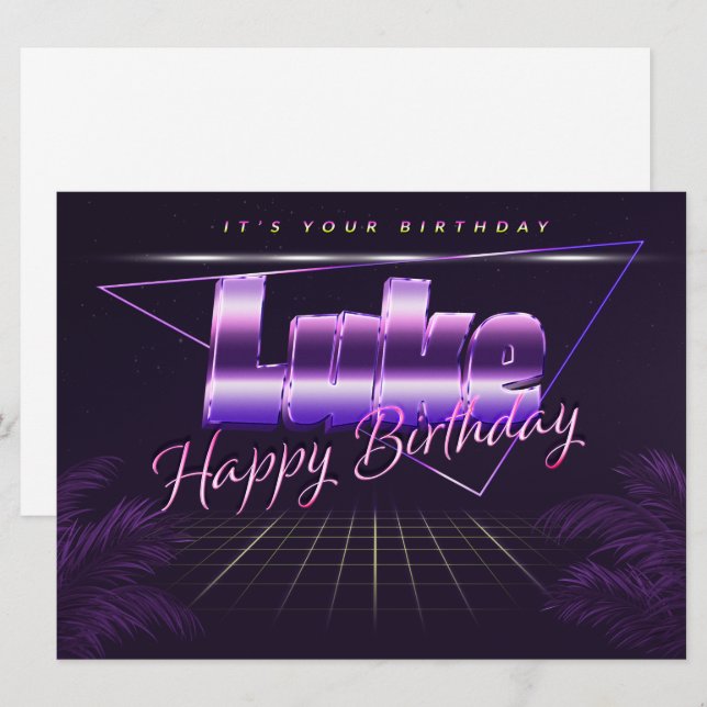 Luke Nom Prénom carte rétro lilas Anniversaire (Devant / Derrière)
