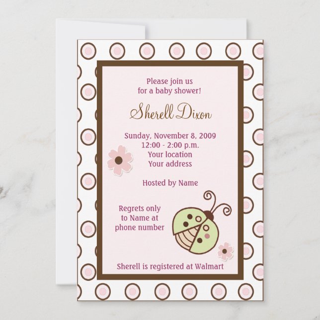 Lullabye Ladybug 5x7 Pink Invitations tendance (Devant)