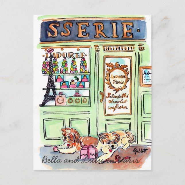 Lulu & Bella aller à Paris carte postale (Devant)