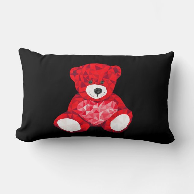 Lumbar coussin avec ours en peluche rouge en noir. (Recto)