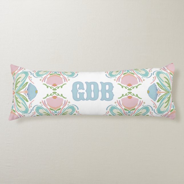 Lumbar personnalisé Coussin bleu rose vert floral (Devant)