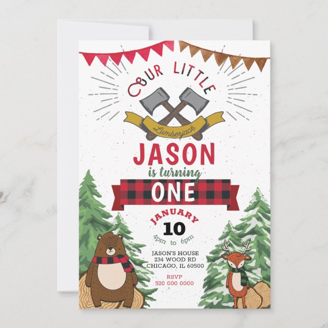 Lumberjack 1er anniversaire Invitation (Devant)