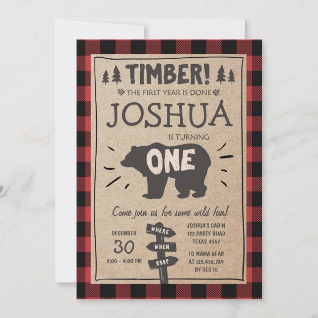 Lumberjack Anniversaire Invitation Forêt Anniversa (Devant)