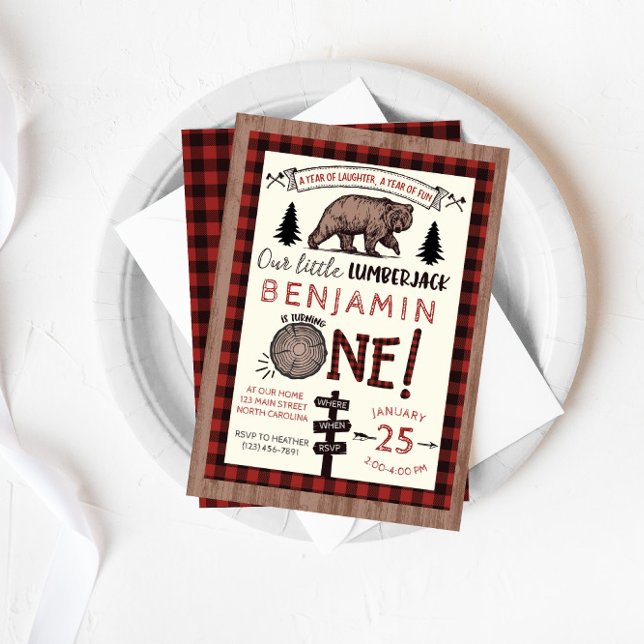 Lumberjack Anniversaire Invitation Forêt Anniversa (Créateur téléchargé)