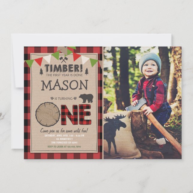 Lumberjack Anniversaire Invitation Forêt Anniversa (Devant)