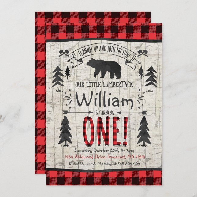 Lumberjack Anniversaire Invitation Lumberjack Part (Devant / Derrière)