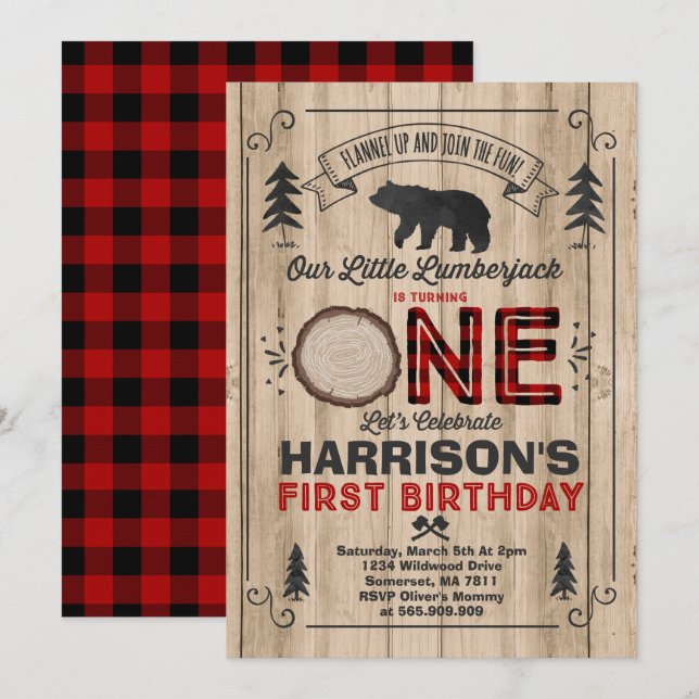 Lumberjack Anniversaire Invitation Lumberjack Part (Devant / Derrière)