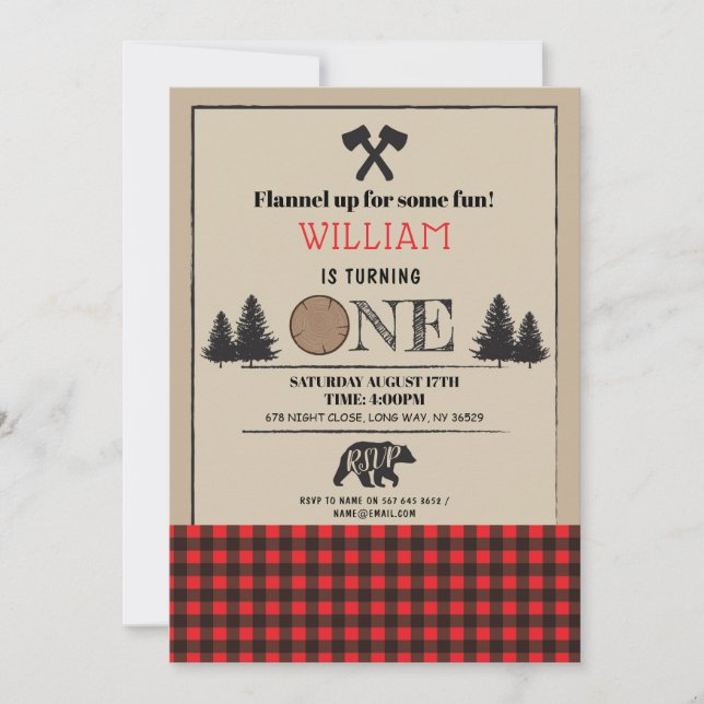 Lumberjack Anniversaire ONE Premier 1er Invitation (Devant)