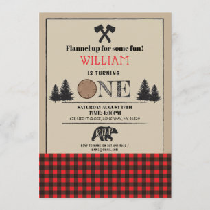 Lumberjack Anniversaire ONE Premier 1er Invitation