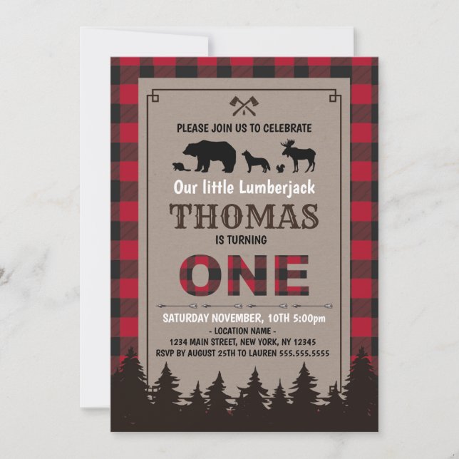 Lumberjack birthday invitation flannel (Devant)