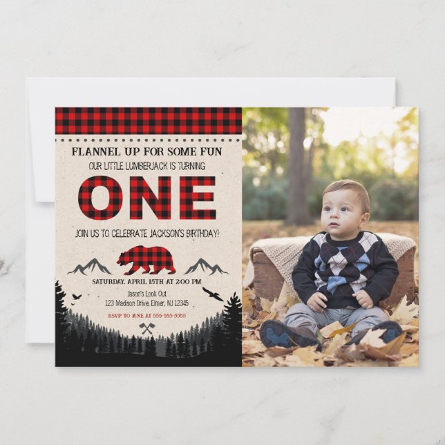 Lumberjack Birthday Invitation Woodland Birthday (Devant)