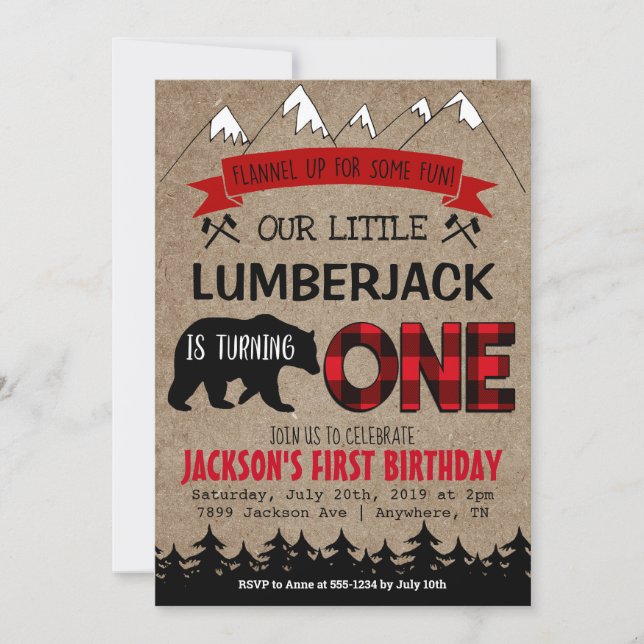 Lumberjack Boys Première Invitation d'anniversaire (Devant)