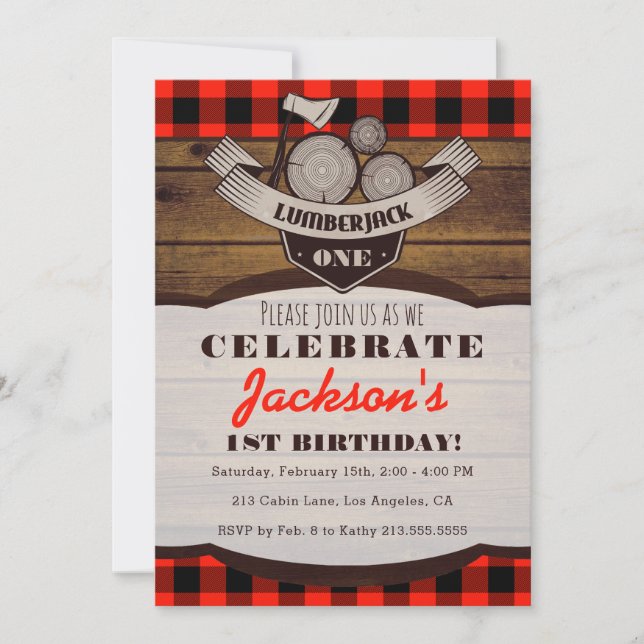 Lumberjack Flannel Woodsy Boy Invitation d'anniver (Devant)