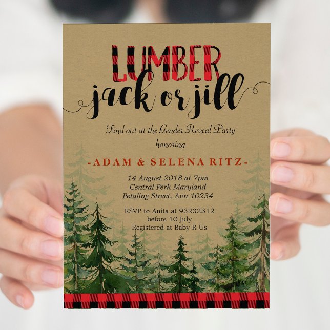 Lumberjack ou Jill Genre Revela Party Invitation (Créateur téléchargé)