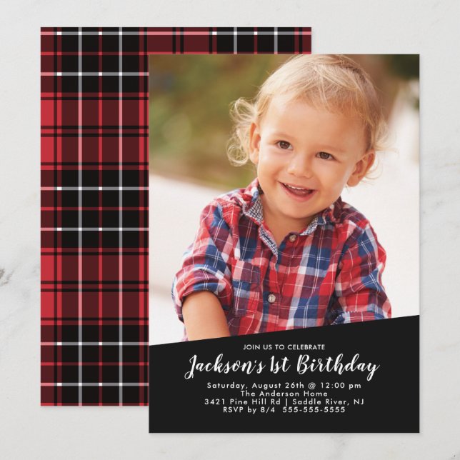 Lumberjack Photo Anniversaire Invitation (Devant / Derrière)